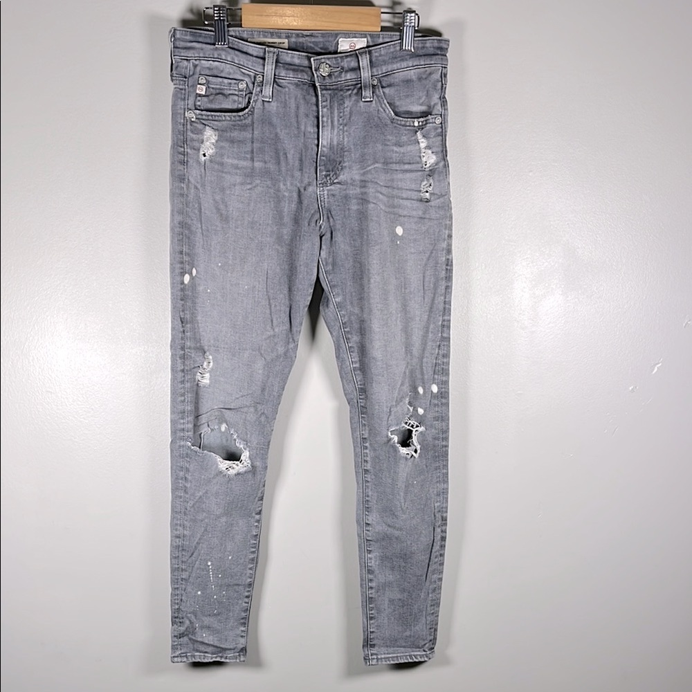 ADRIANO GOLDSCHMIED HIGH-RISE SKINNY JEANS Womens 26 Distressed Gray Denim.